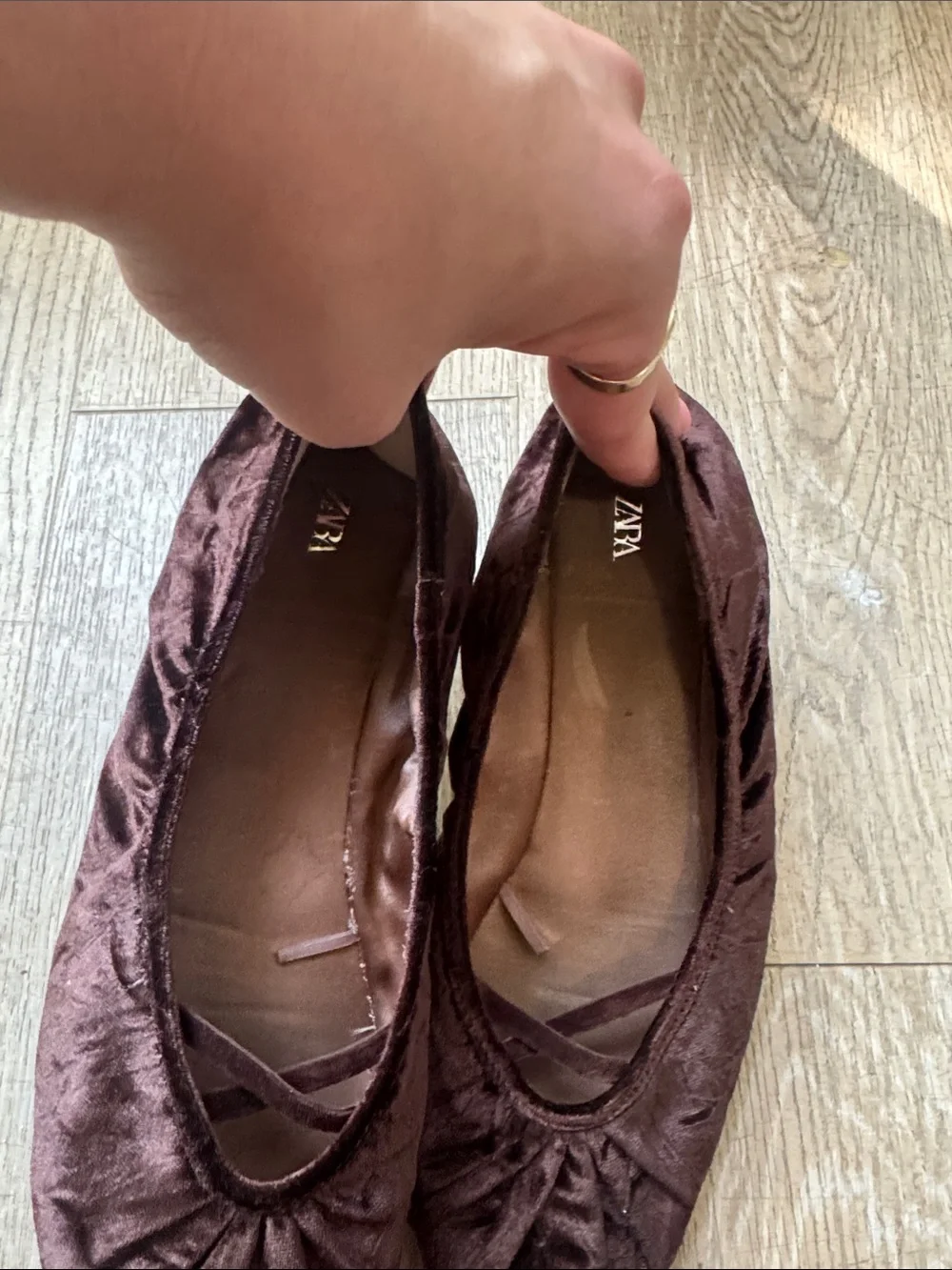 Zara Brown Velvet Ballet Flats